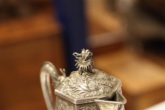 A late 19th/early 20th century Chinese silver coffee pot by Wang Hing, Hong Kong, gross 26 oz.